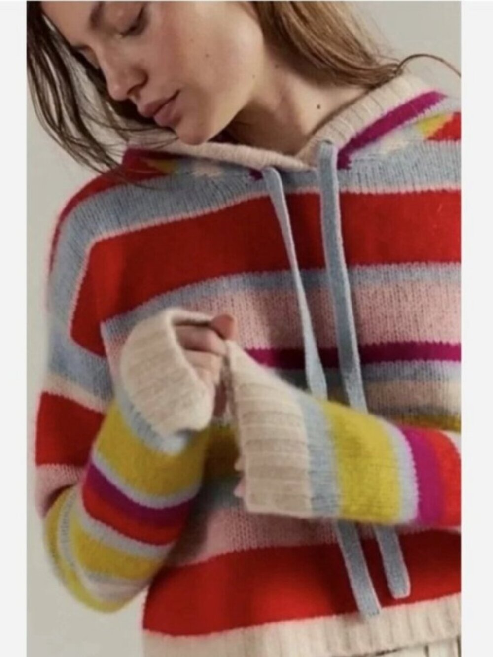 FREE PEOPLE Cashmere Sweater Hoodie Candy Lane Red, Pink, Blue, Yellow M NWT